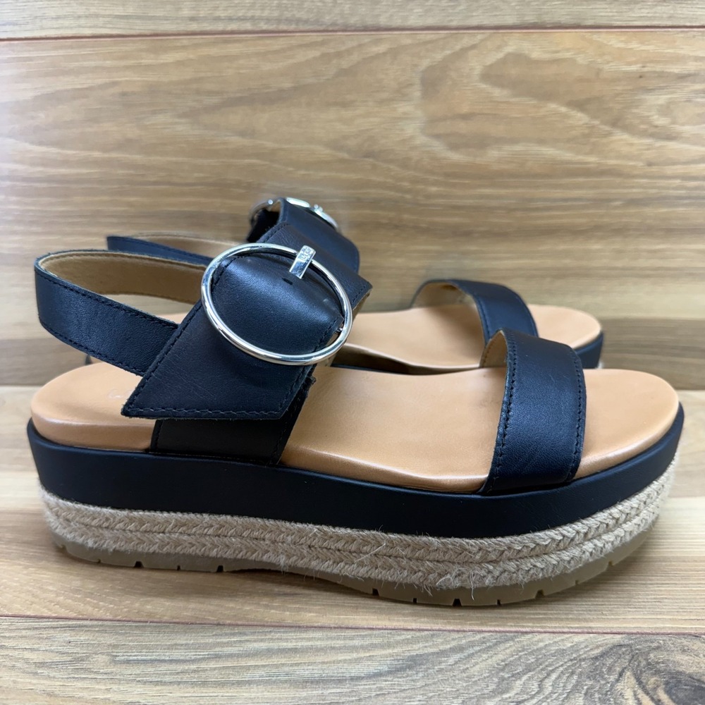 UGG April Espadrille Platform Sandals Womens 8 Chunky Black Leather Resort Vacay